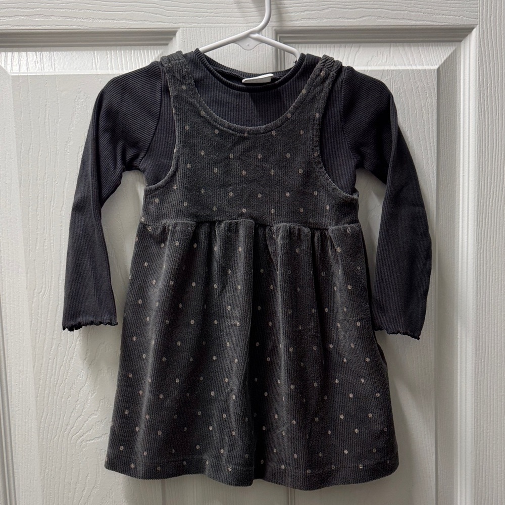 Zara Black Velvet Polka Dot Pinafore with Black Long Sleeve Tee
